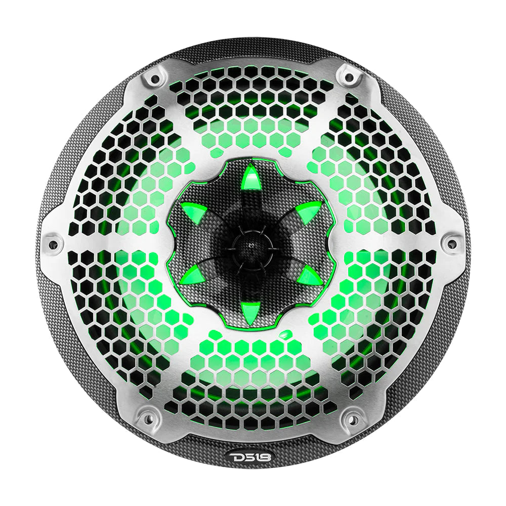 DS18 CF-10M HYDRO 10" 2-Way Marine Speakers with Bullet Tweeter And Integrated RGB LED Lights Carbon Fiber