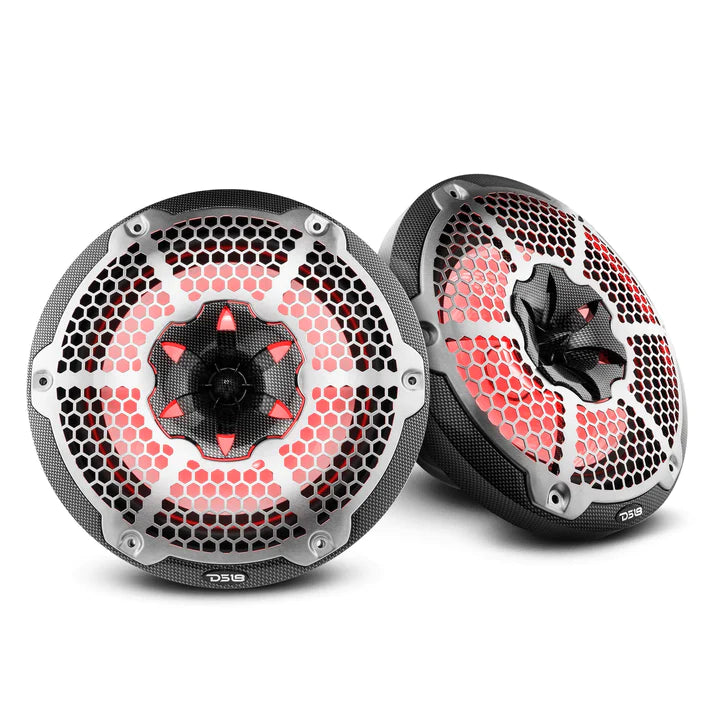 DS18 CF-10M HYDRO 10" 2-Way Marine Speakers with Bullet Tweeter And Integrated RGB LED Lights Carbon Fiber
