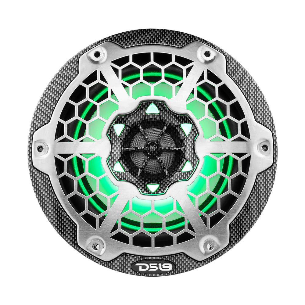 DS18 CF-65 HYDRO 6.5" 2-Way Marine Speakers with Integrated RGB LED Lights 375 Watts Black Carbon Fiber (Pair)