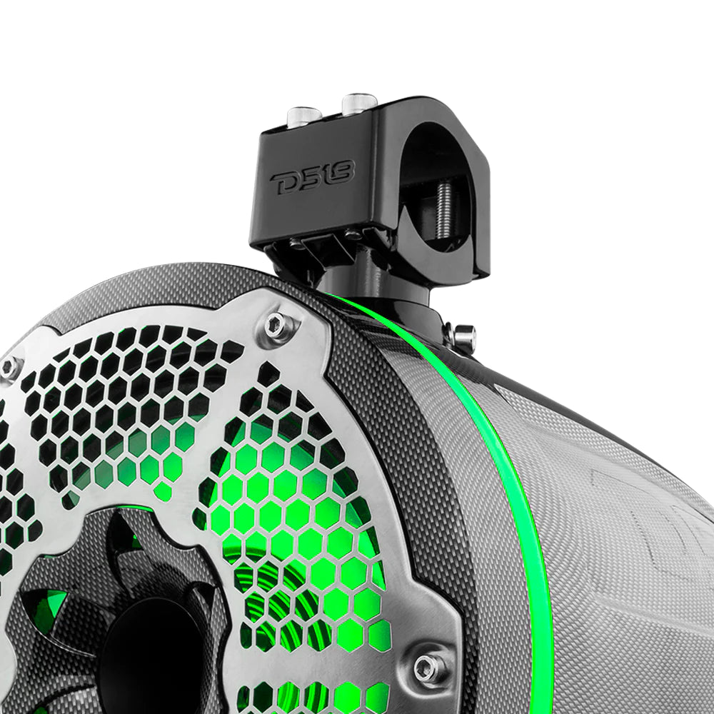 DS18 HYDRO CF-X10TPNEO 10" Marine Water Resistant Wakeboard Tower Neodymium Speaker with Built-in passive Radiator Bass Enhancer, 1" Driver and RGB LED Light 900 Watts