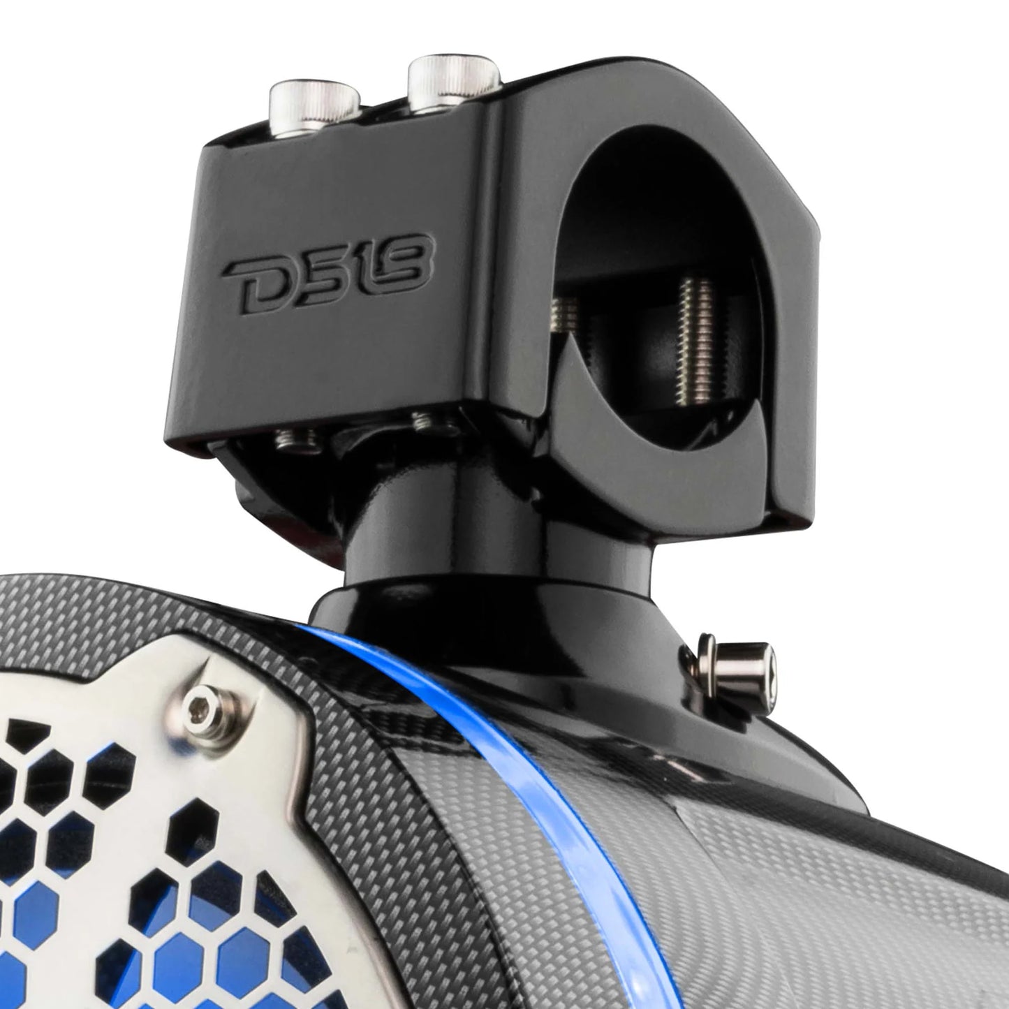 DS18 HYDRO CF-X8TPNEO 8" Marine Water Resistant Wakeboard Tower Neodymium Speaker with Built-in passive Radiator Bass Enhancer, 1" Driver and RGB LED Light 550 Watts - Black Carbon Fiber