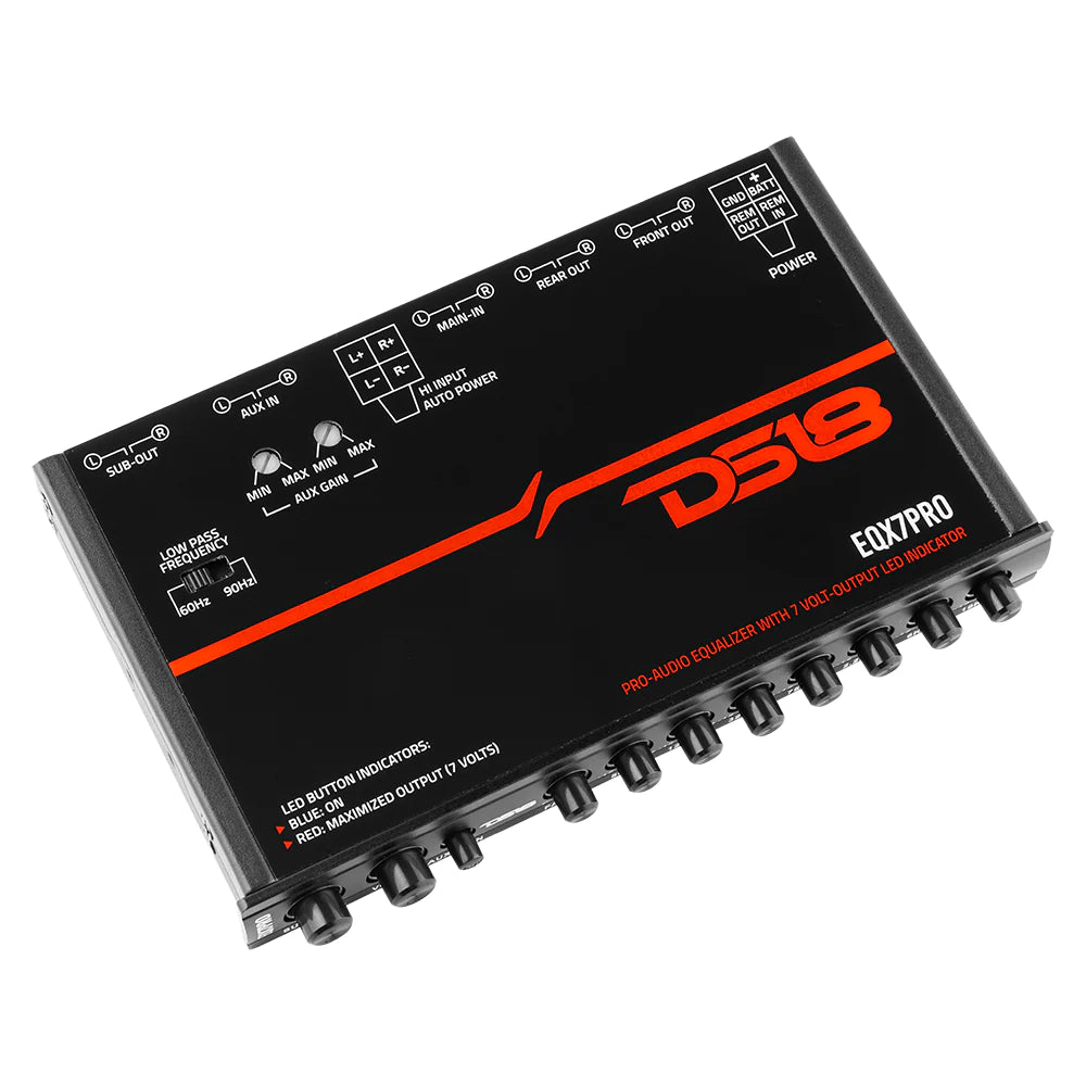 DS18 EQX7PRO High Volt 7-Band Equalizer with High Level Input, Auto Turn On And High Volt Led Indicator