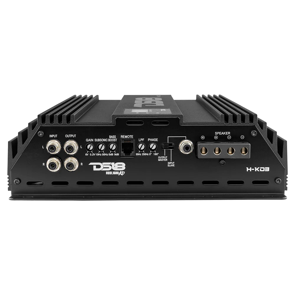 DS18 H-KO3 HOOLIGAN SPL 1-Channel Monoblock Car Amplifier, Voltmeter, Clip Indicator 3000 Watts Rms 1-Ohm Made In Korea