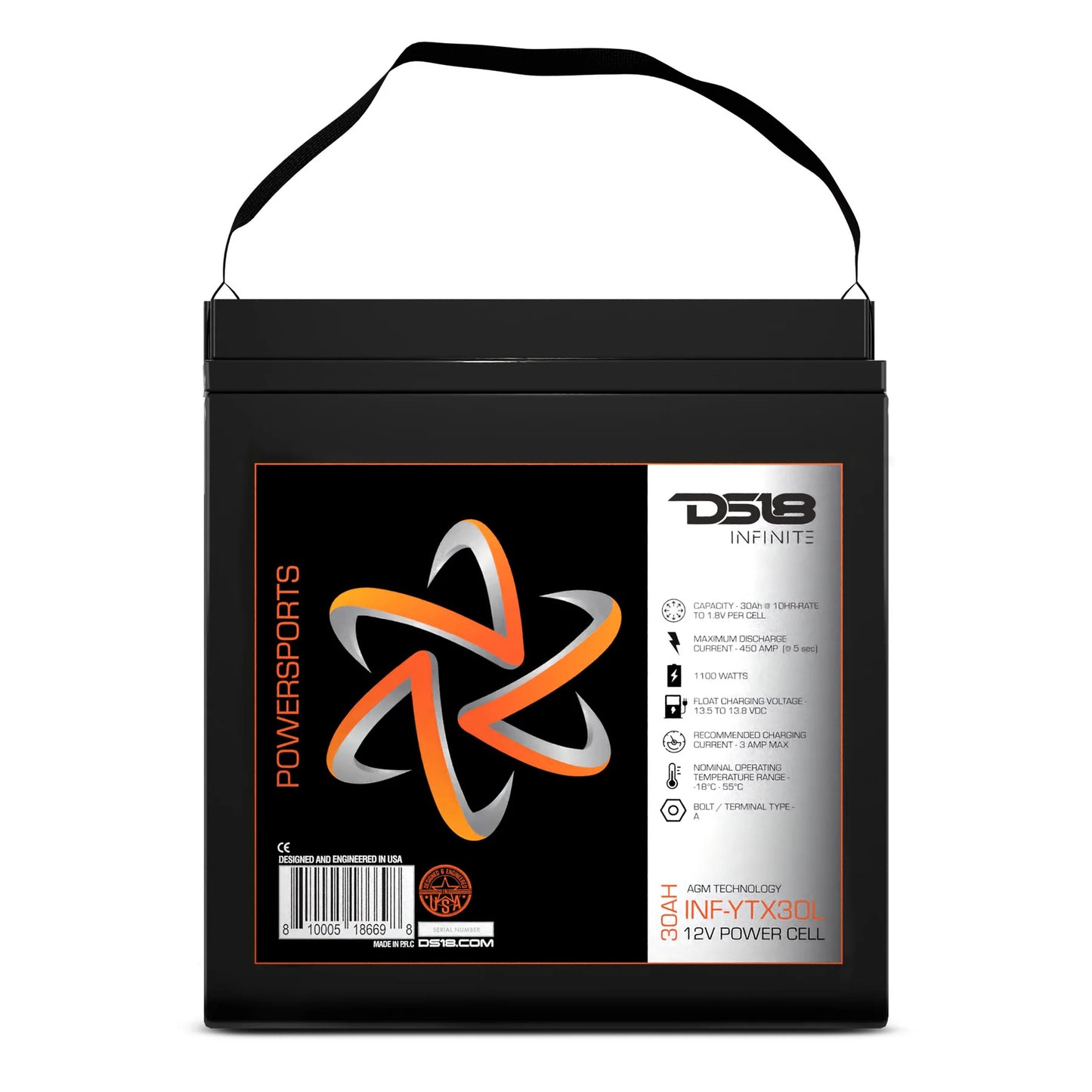 DS18 INF-YTX30L-BS INFINITE 30 AH 1100 Watts AGM Power Cell 12 Volt Battery For Power Sports