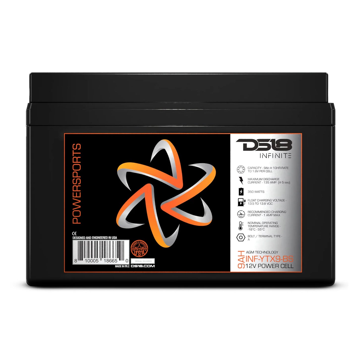 DS18 INF-YTX9-BS INFINITE 9 AH 350 Watts AGM Power Cell 12 Volt Battery For Power Sports