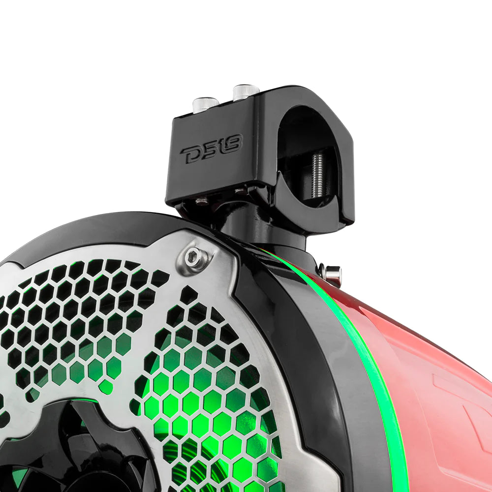 DS18 HYDRO NXL-X10TPNEO/RD 10" Marine Water Resistant Wakeboard Tower Neodymium Speaker with Built-in passive Radiator Bass Enhancer, 1" Driver and RGB LED Light 900 Watts - Red