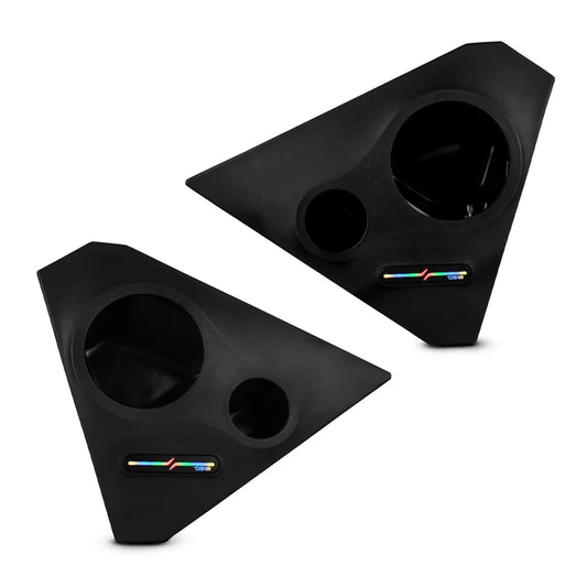 Polaris Slingshot Front Kick Empty Panel Pods With Digital LED Lights fits 2 x 6.5" Speakers and 2 x 3.8" Bullet Tweeters | 2015 - Current