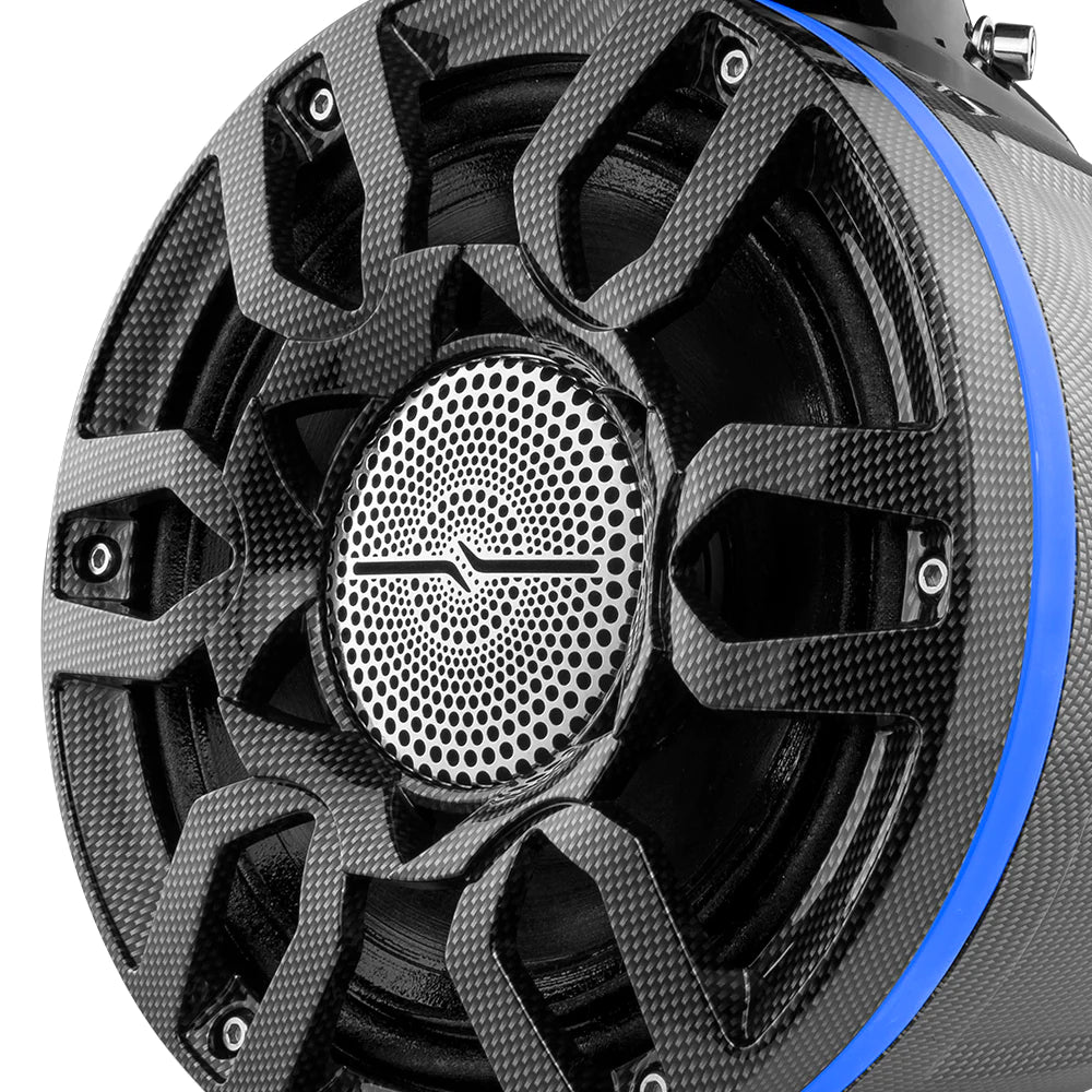 DS18 HYDRO CF-X8PRO 8" Compact Wakeboard Tower Speakers with Hybrid Mid-Range , Compression Driver Loudspeaker, RGB LED Lights, 500 Watts ,Carbon Fiber Color, Speaker Cover Included, 1 Pair
