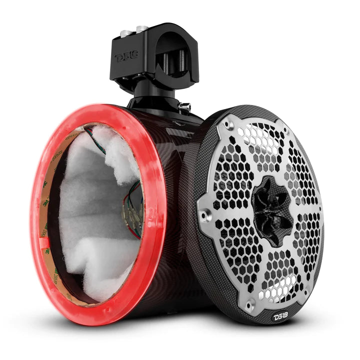 DS18 HYDRO CF-X8TP.NS 8" Marine Tower with Integrated RGB LED Lights , No Speakers , Black Carbon Fiber