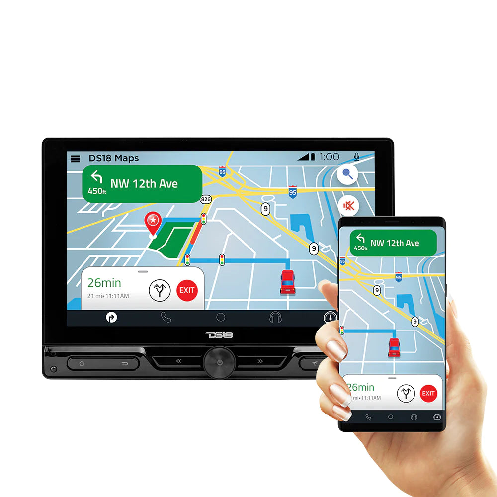 DS18 DDX10.5ADX 10.5” Single-Din Floating Display Multimedia Mech-Less Receiver With Android 10 Operating System/ Mirror Link For iOS & Android / DSP / BT / AUX / USB / SD / AM / FM & All Your Favorite Apps