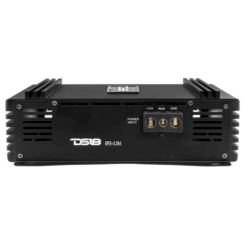 DS18 GFX-2.2K1 – Full-Range Class D 1-Channel Monoblock Amplifier – 2200 Watts RMS, 1-Ohm