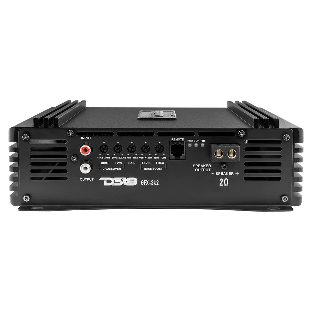 DS18 GFX-3K2 – Full-Range Class D 1-Channel Monoblock Amplifier – 3000 Watts RMS, 2-Ohms