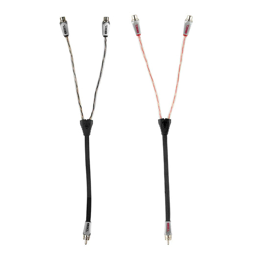 DS18 HQRCA2F1MKIT 2 Female to 1 Male Dual Twist RCA 1x Red 1x Black Kit