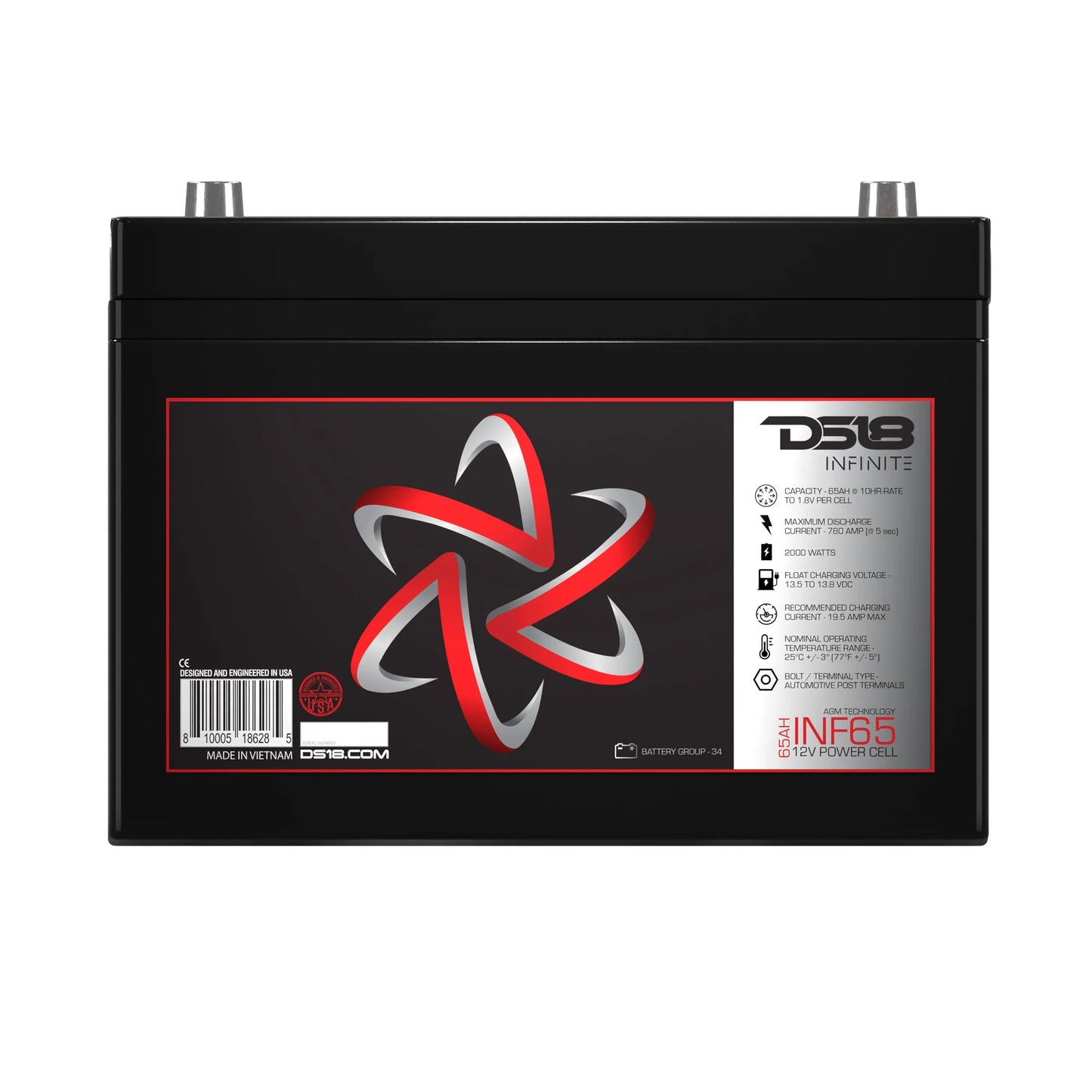 DS18 INF-65 INFINITE 65 AH 2000 Watts AGM Power Cell 12 Volt Battery