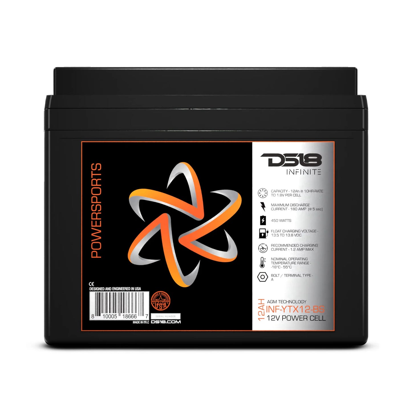 DS18 INF-YTX12-BS INFINITE 12 AH 450 Watts AGM Power Cell 12 Volt Battery For Power Sports