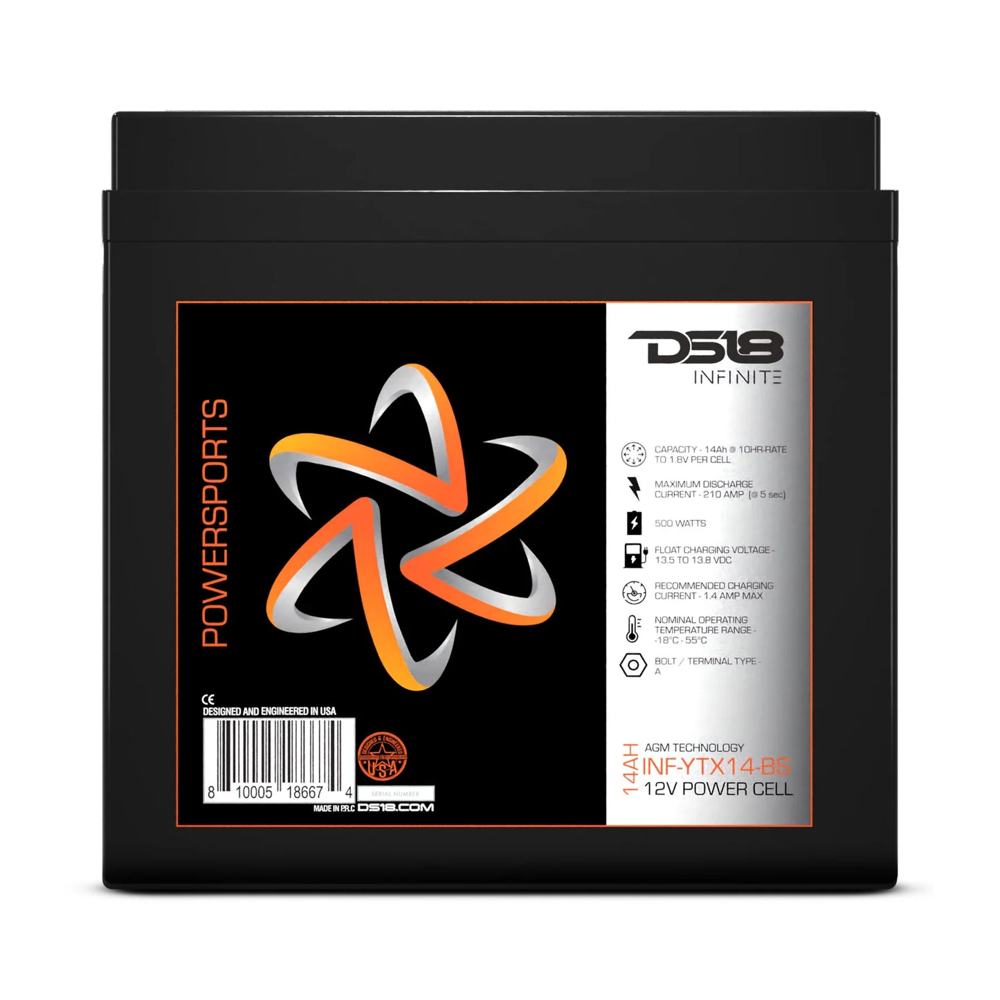 DS18 INF-YTX14-BS INFINITE 14 AH 500 Watts AGM Power Cell 12 Volt Battery For Power Sports