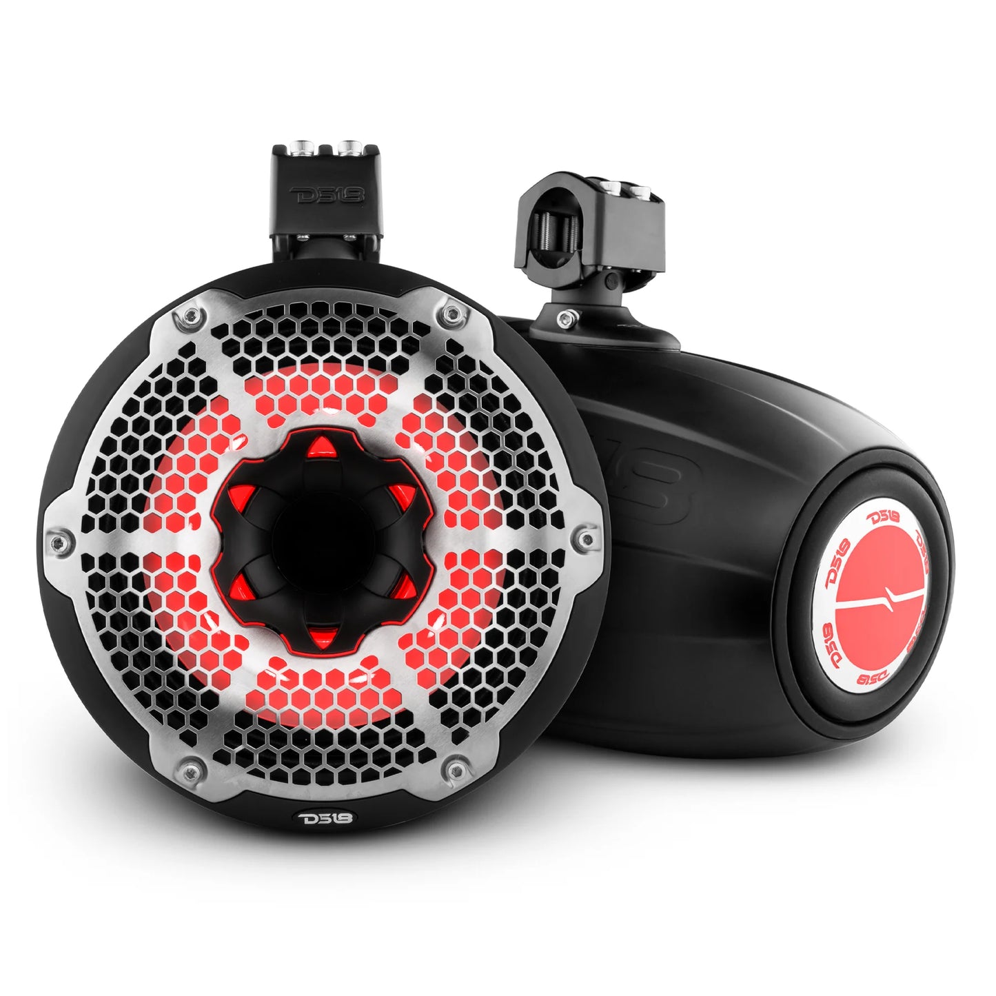 DS18 HYDRO NXL-X10TPNEO/BK 10" Marine Water Resistant Wakeboard Tower Neodymium Speaker with Built-in passive Radiator Bass Enhancer, 1" Driver and RGB LED Light 900 Watts - Black