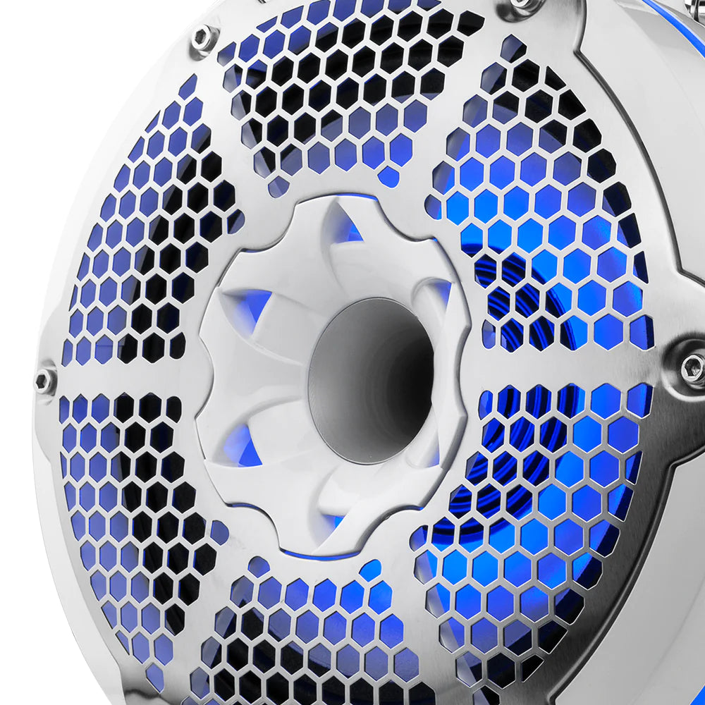 DS18 HYDRO NXL-X10TPNEO/WH 10" Marine Water Resistant Wakeboard Tower Neodymium Speaker with Built-in passive Radiator Bass Enhancer, 1" Driver and RGB LED Light 900 Watts - White