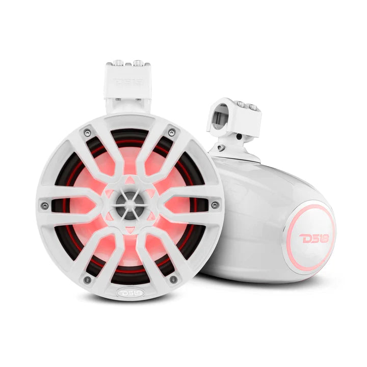 DS18 HYDRO NXL-X8TP/WH 8" Marine Water Resistant Wakeboard Tower Speakers with Integrated RGB LED Lights 375 Watts - White