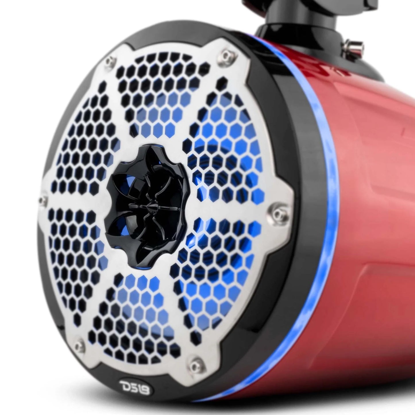 DS18 HYDRO NXL-X8TPNEO/RD 8" Marine Water Resistant Wakeboard Tower Neodymium Speaker with Built-in passive Radiator Bass Enhancer, 1" Driver and RGB LED Light 550 Watts - Red