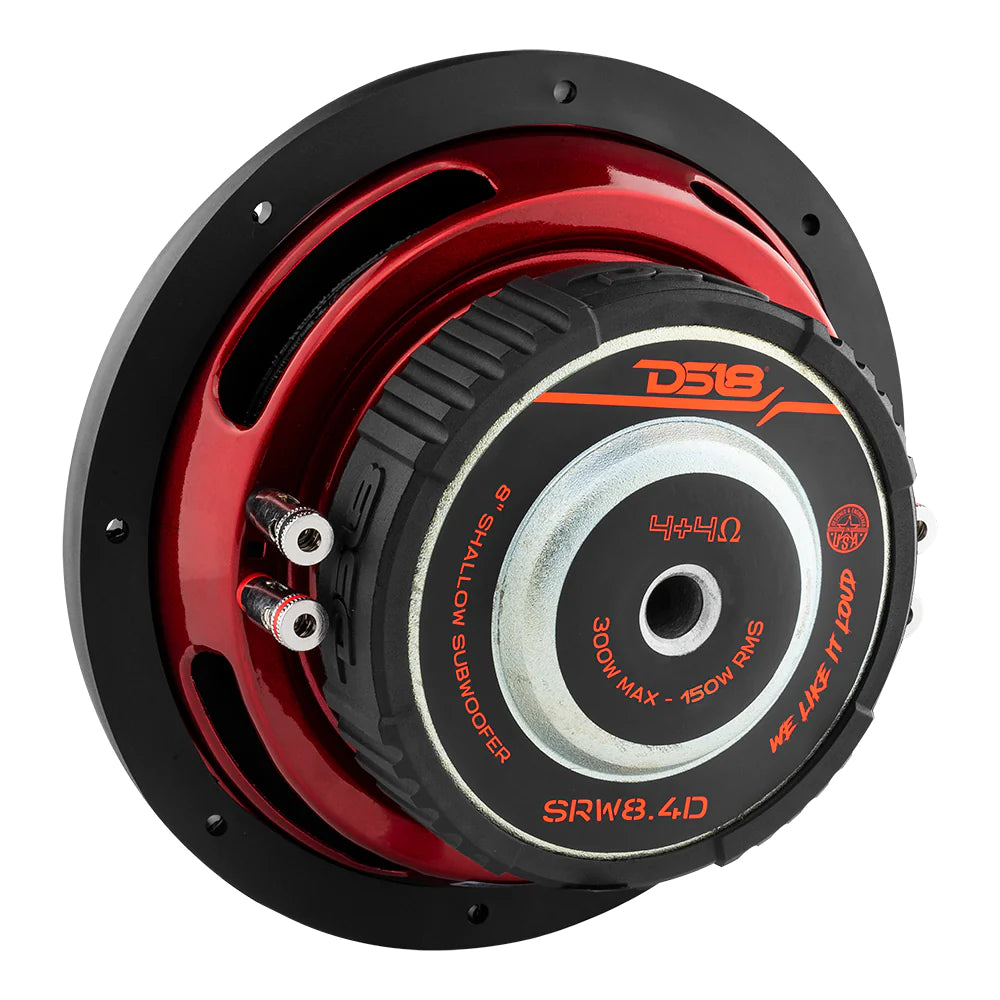 DS18 SRW8.4D 8" Car Subwoofer 300 Watts 4-Ohm DVC Shallow Mount