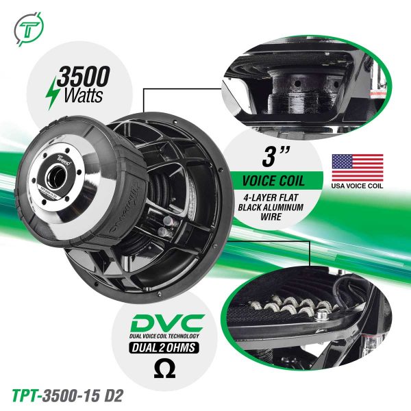 Timpano 15? Car Audio Subwoofer 3500 Watts Dual 2 Ohm TPT-T3500-15 D2 Ultimate Performance