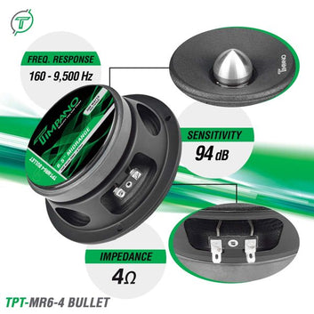 TPT-MR6-4 BULLET 6.5” Midrange Bullet Car Speaker 4 Ohm