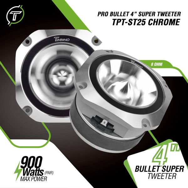 Timpano TPT-ST25 CHROME 4” PRO Audio Super Tweeters 900 Watts 8 Ohm – Pair