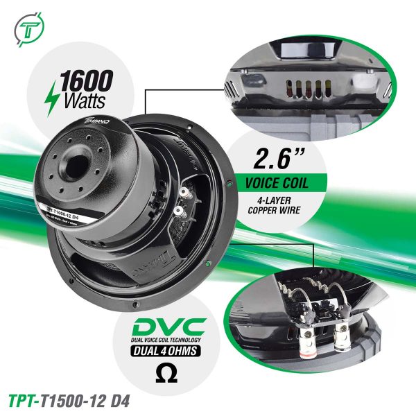 Timpano 12? Car Audio Subwoofer 1600 Watts Dual 4 Ohm TPT-T1500-12 D4 Daily Banger