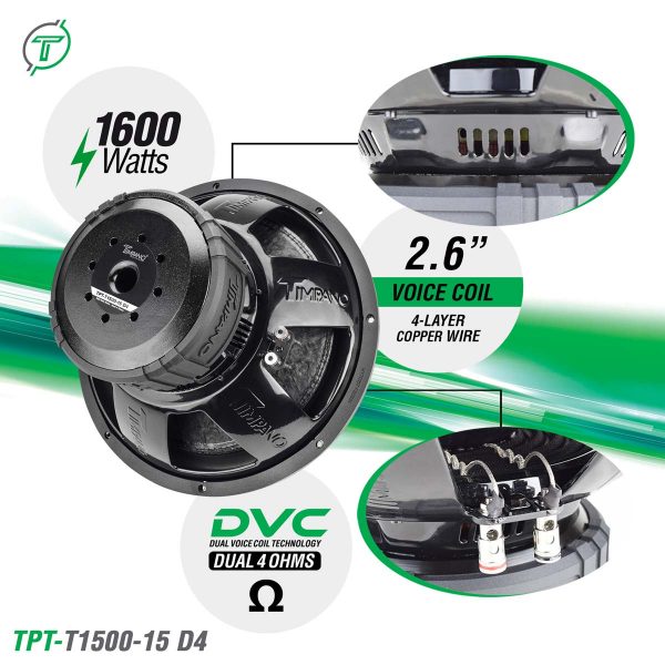Timpano 15? Car Audio Subwoofer 1600 Watts Dual 4 Ohm TPT-T1500-15 D4 Daily Banger