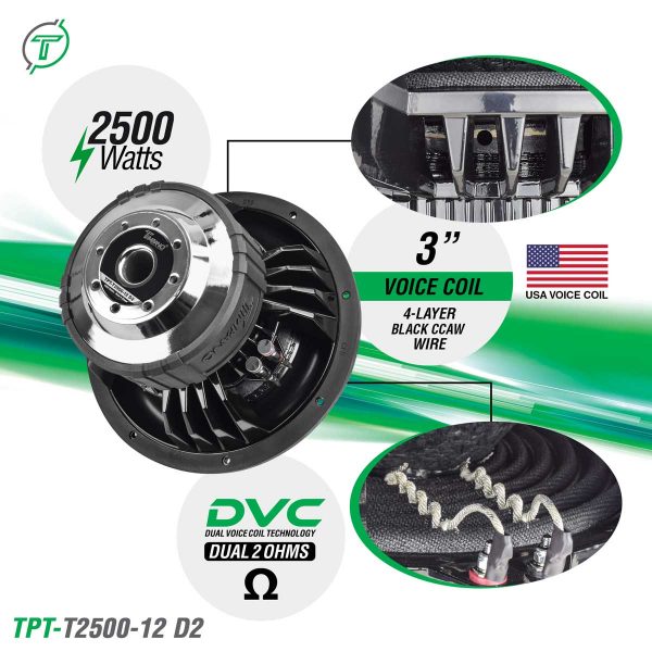 Timpano 12? Car Audio Subwoofer 2500 Watts Dual 2 Ohm TPT-T2500-12 D2 High Performance