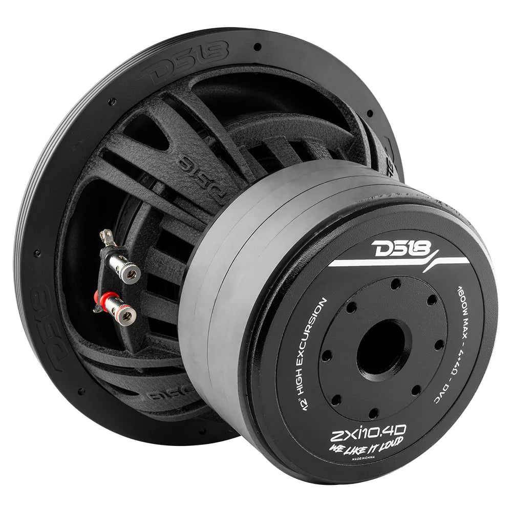 DS18  ZXI10.4D 10” High Excursion Car Subwoofer – 1600 Watts 4-Ohm DVC, Quad Stacked Magnets