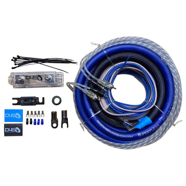 DOWN4SOUND 0 GAUGE CCA AMPLIFIER INSTALL KIT ( BLUE/CLEAR )