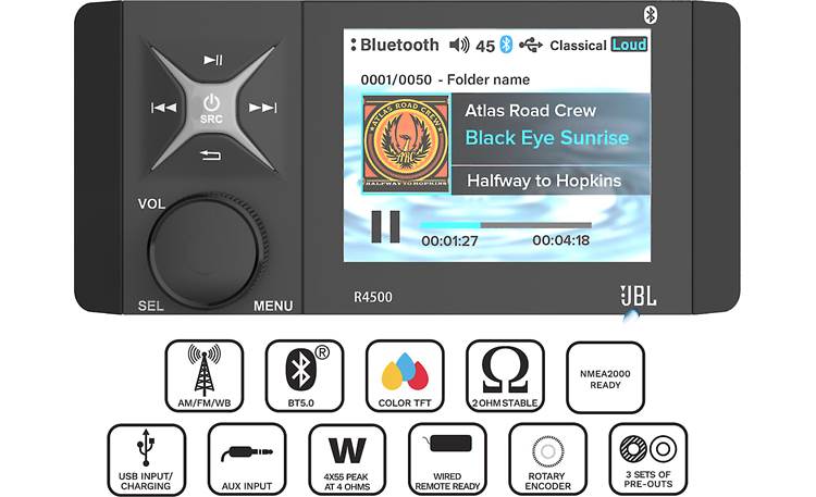 JBL R4500 Wake Series marine digital media receiver with color LCD display (does not play CDs)