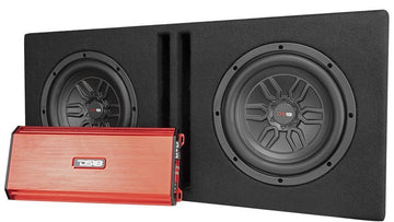 DS18 LSE-210A Bass Package 2 x SLC-MD10 In a Ported Box with S-1500.1/RD Amplifier and 4-GA Amp Kit 800 Watts